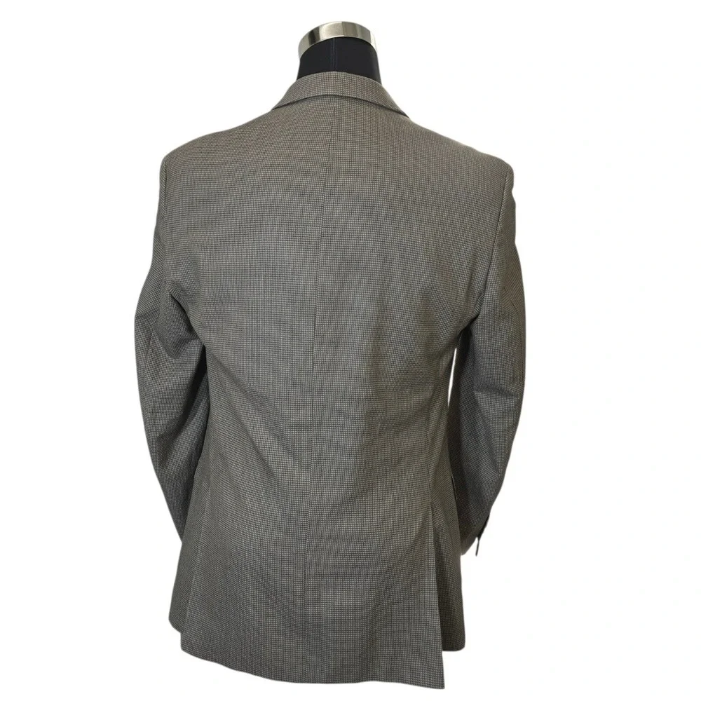 Calvin Klein 41L Blazer Jacket Silk Wool Gray Houndstooth Two Button‎